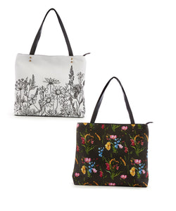 Tote - Floral on Black/White